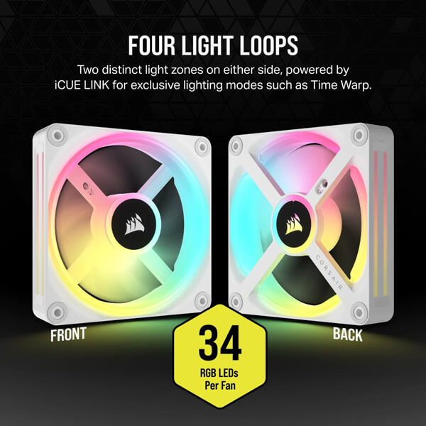 Corsair iCUE Link QX120 RGB White 120mm PWM Cabinet Fan Starter Kit with iCUE Link System Hub (Triple Pack)